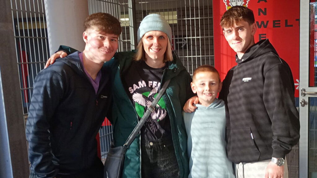 Dan Emily Nico Harry at Bayer Leverkusen Shop Newcastle Fans