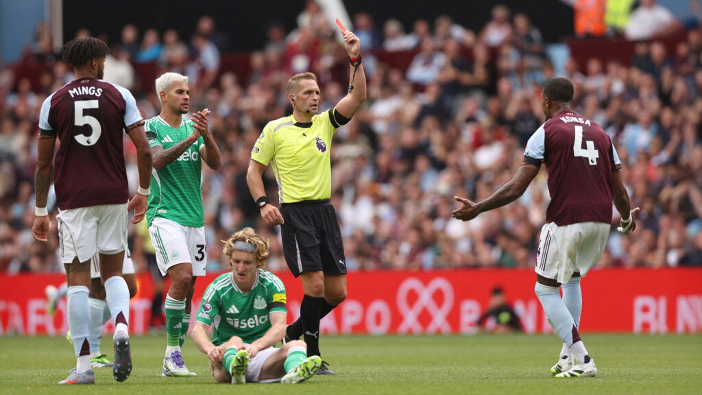 Ezri Konsa Red Card Aston Villa Anthony Gordon Newcastle